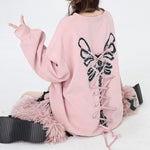 Grunge Lace-Up Butterfly Skeleton Sweatshirt