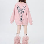 Grunge Lace-Up Butterfly Skeleton Sweatshirt