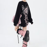 Grunge Lace-Up Butterfly Skeleton Sweatshirt