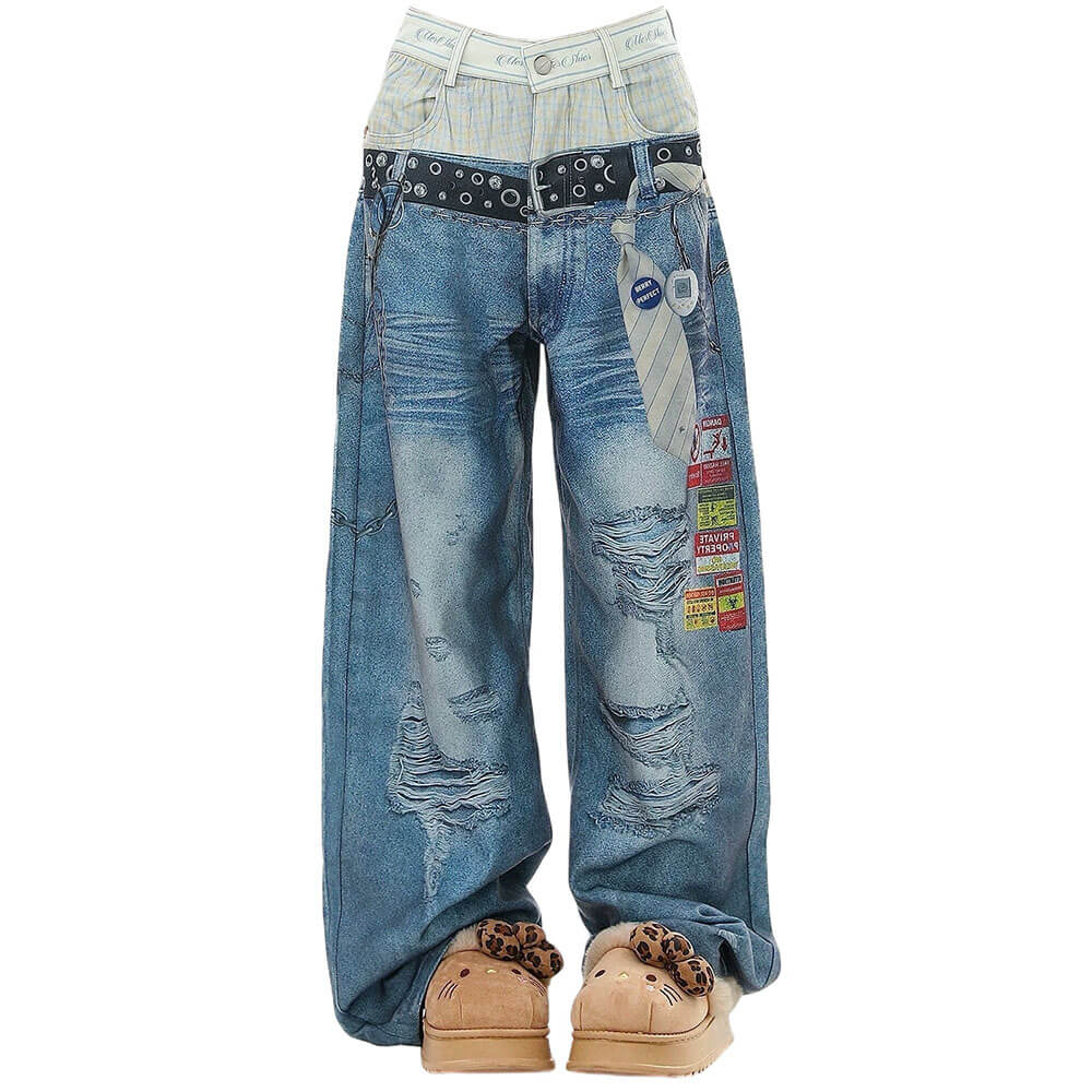 layered waist graphic jeans boogzel clothing