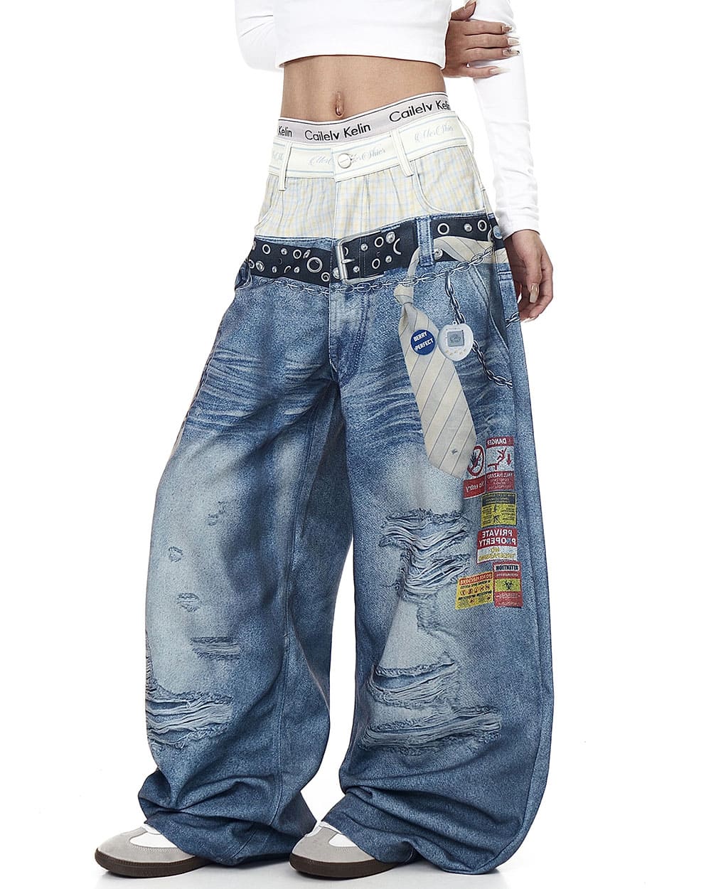 layered waist graphic jeans boogzel clothing