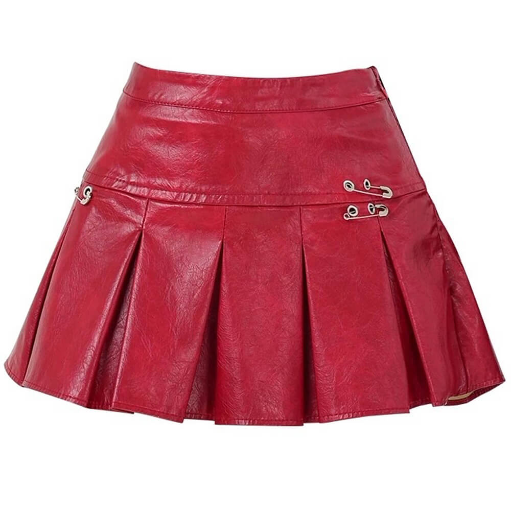 leather mini skirt with safety pins boogzel clothing