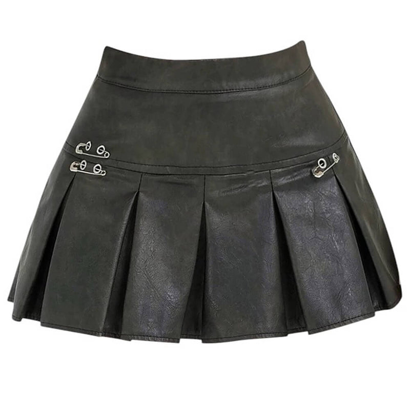 leather mini skirt with safety pins boogzel clothing