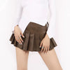 brown leather pleated mini skirt boogzel clothing