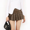 brown leather pleated mini skirt boogzel clothing