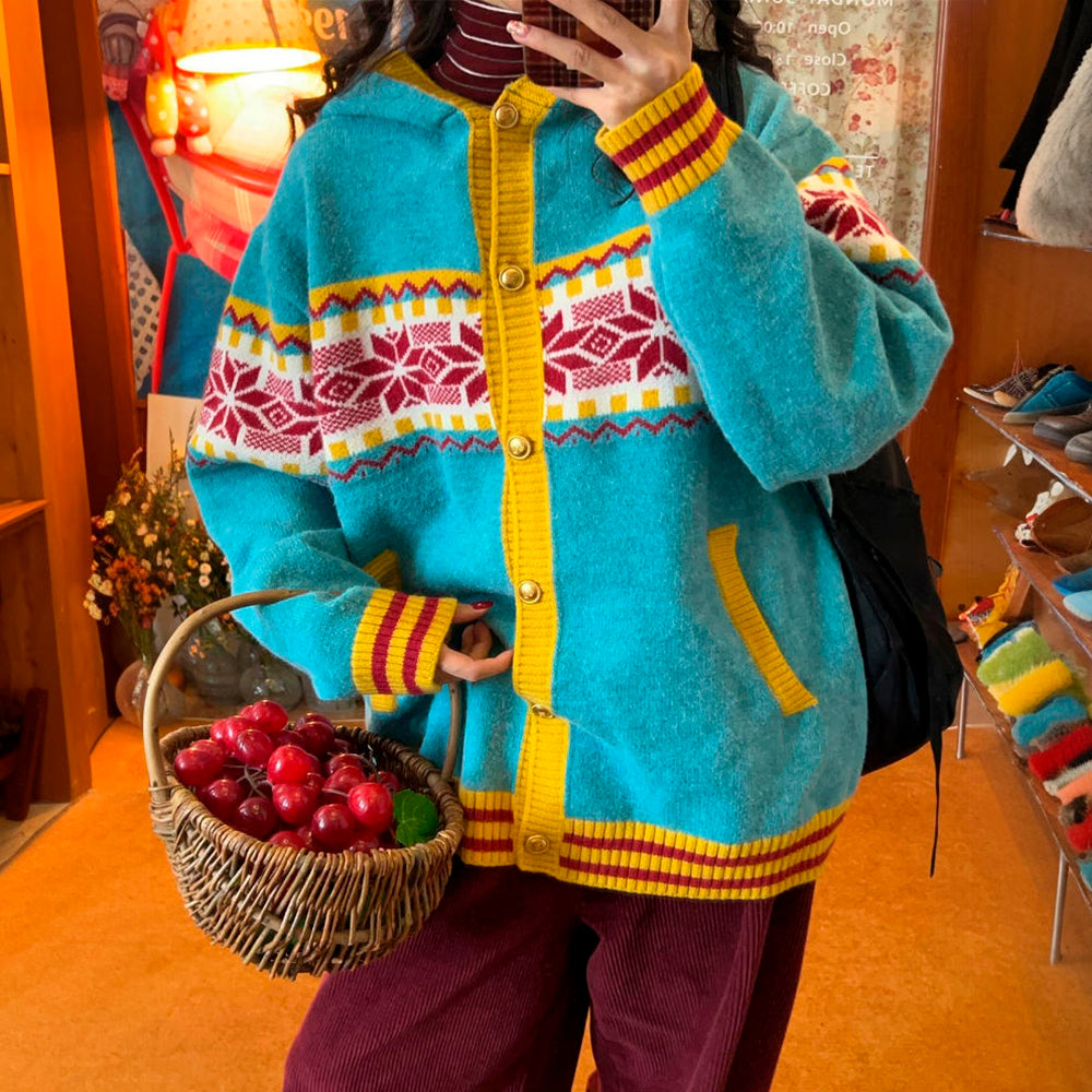 lemon chalet pattern cardigan boogzel clothing