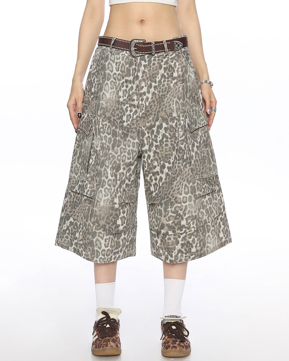leopard print cargo shorts boogzel clothing