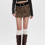 leopard print fuzzy mini skirt boogzel clothing