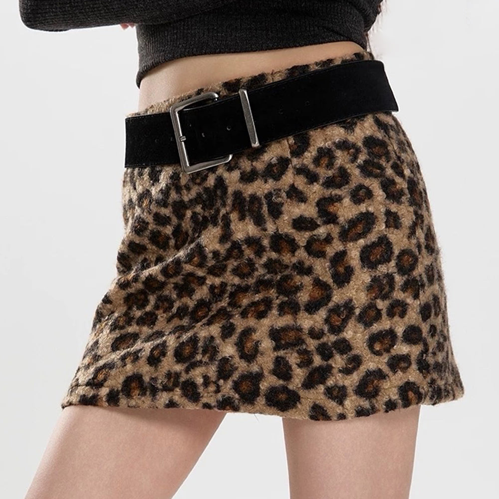 leopard print fuzzy mini skirt boogzel clothing