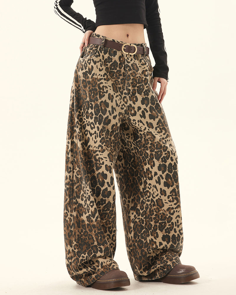 leopard print wide-leg jeans boogzel clothing