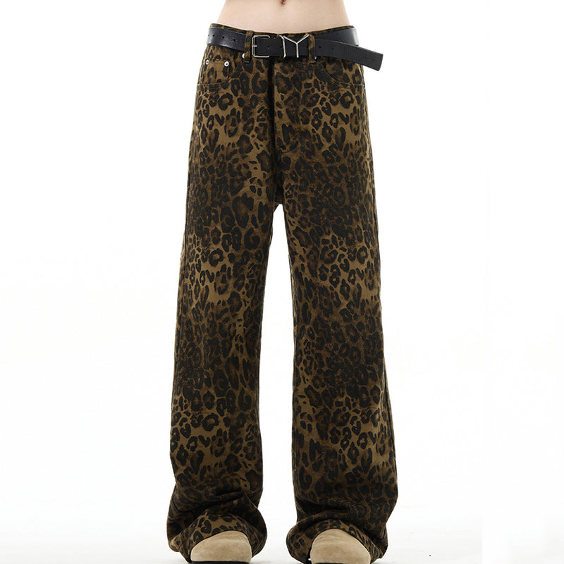 leopard wide-leg jeans boogzel clothing