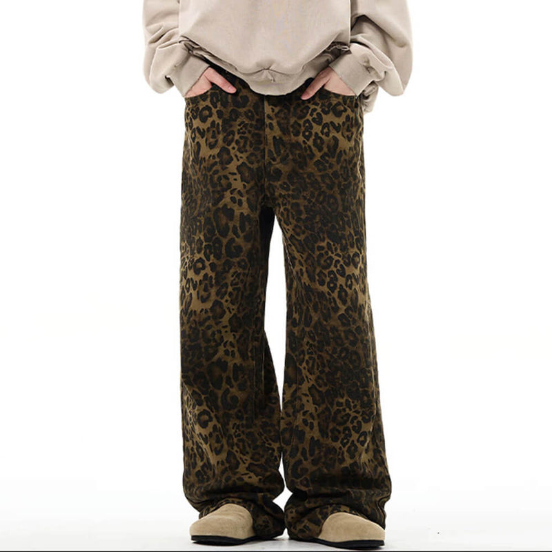 leopard wide-leg jeans boogzel clothing