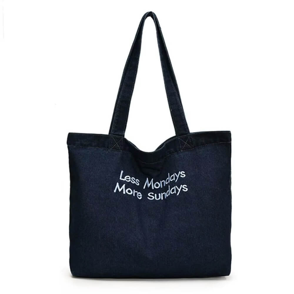less mondays more sundays denim bag boogzel clothing