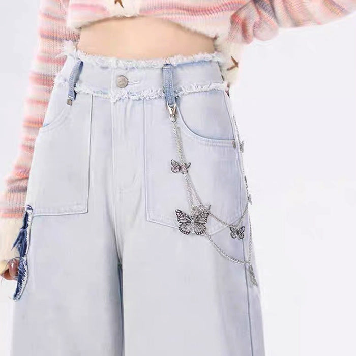 light blue butterfly aesthetic jeans boogzel clothing