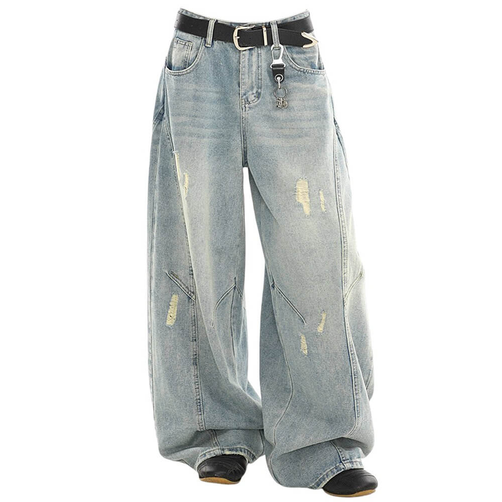 light blue distressed baggy jeans boogzel clothing