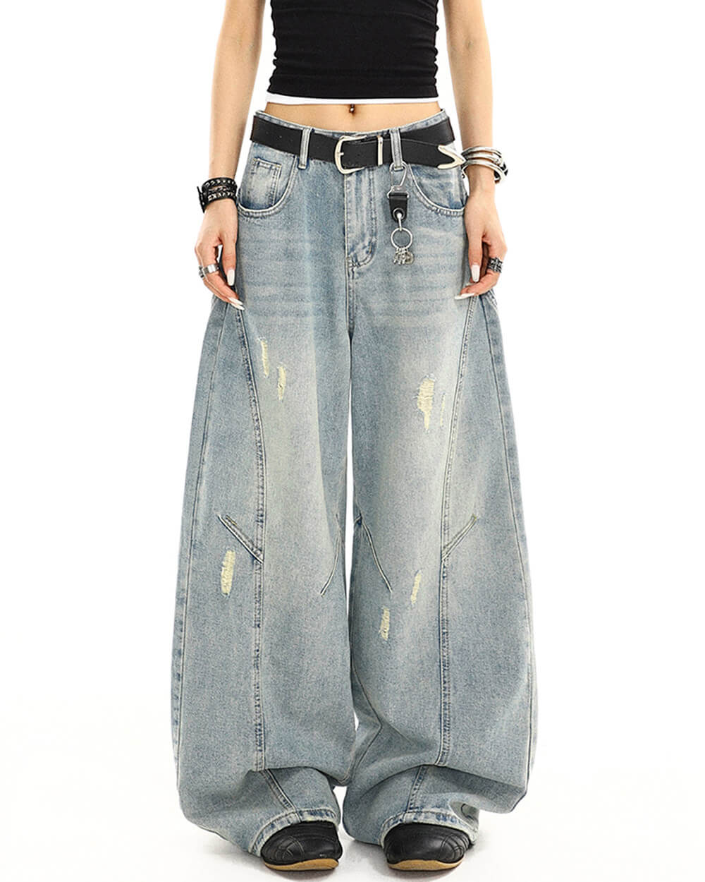 light blue distressed baggy jeans boogzel clothing