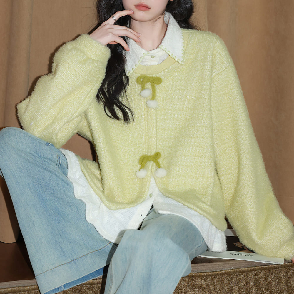 lime green bow knit sweater boogzel clothing
