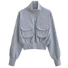 This grey zip-up sweatshirt features a cropped fit and big grey pockets in front. The very sweatshirt that Lisa from Blackpink wore in her special 27th Birthday vlog - Boogzel ClothingThis grey zip-up sweatshirt features a cropped fit and big grey pockets in front. The very sweatshirt that Lisa from Blackpink wore in her special 27th Birthday vlog - Boogzel Clothing