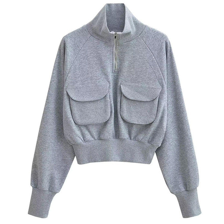 This grey zip-up sweatshirt features a cropped fit and big grey pockets in front. The very sweatshirt that Lisa from Blackpink wore in her special 27th Birthday vlog - Boogzel ClothingThis grey zip-up sweatshirt features a cropped fit and big grey pockets in front. The very sweatshirt that Lisa from Blackpink wore in her special 27th Birthday vlog - Boogzel Clothing
