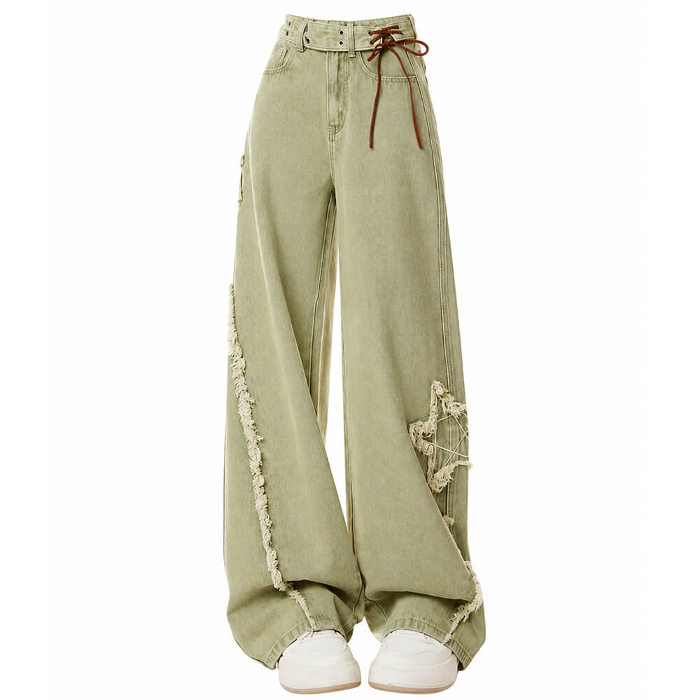 matcha green star wide leg jeans boogzel clothing