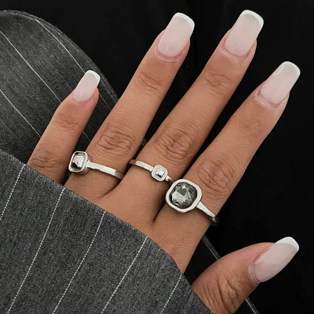 minimalist aesthetic silver ring set boogzel clothing