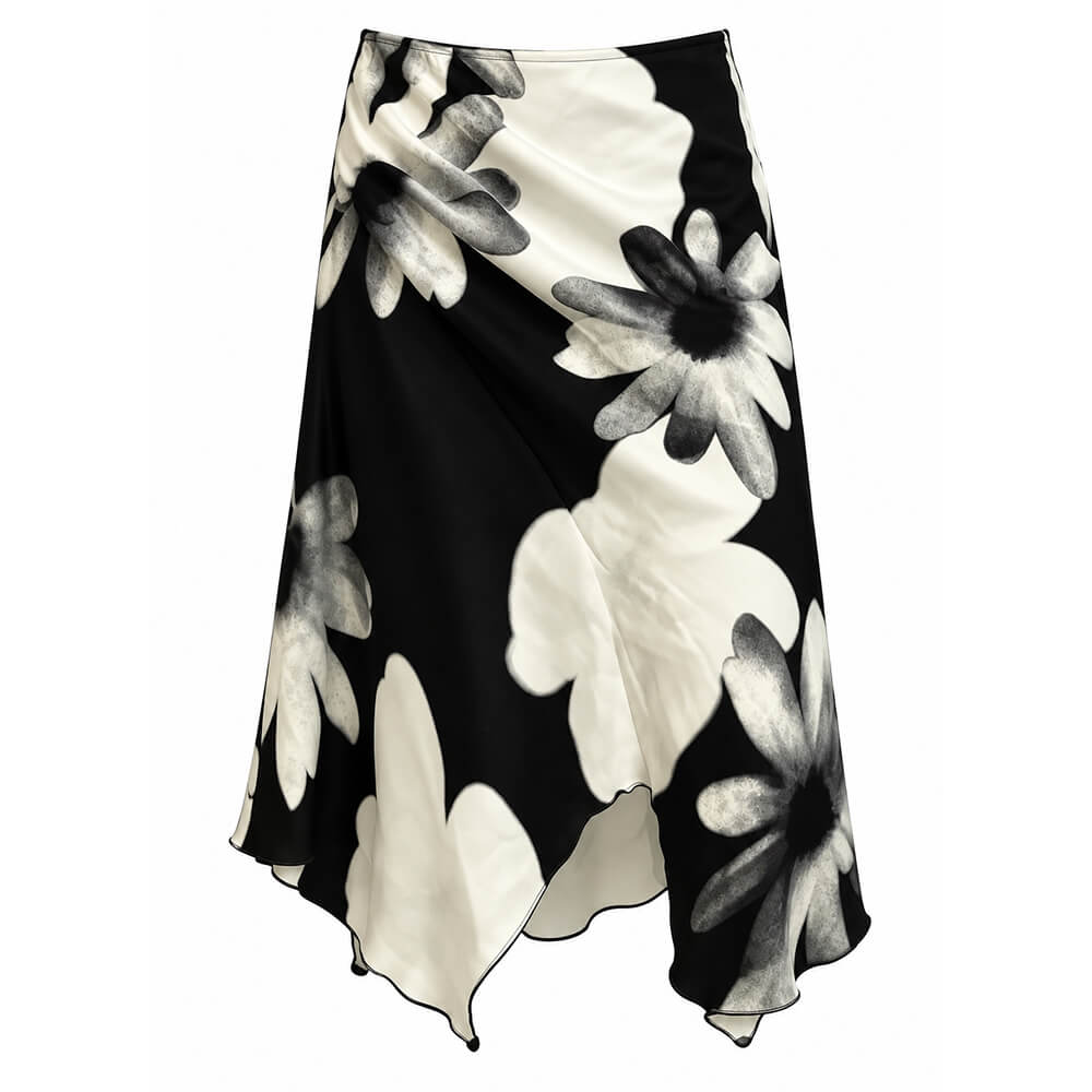 monochrome daisy asymmetric midi skirt boogzel clothing