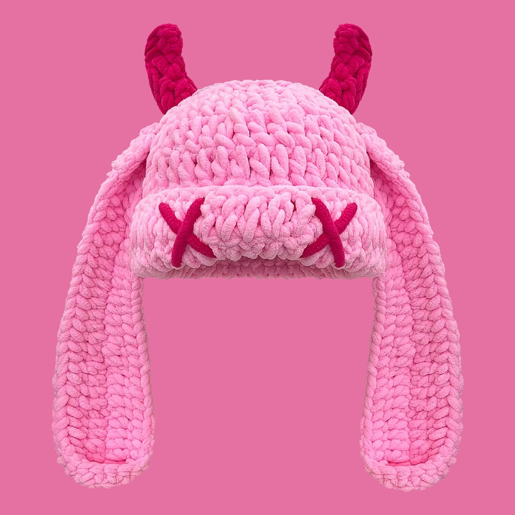 white_monster_ears_winter_hat_with_horns_x_eyes_and_long_earflaps