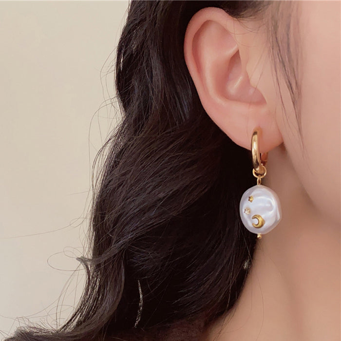 moon and star pearl earrings boogzel clothing