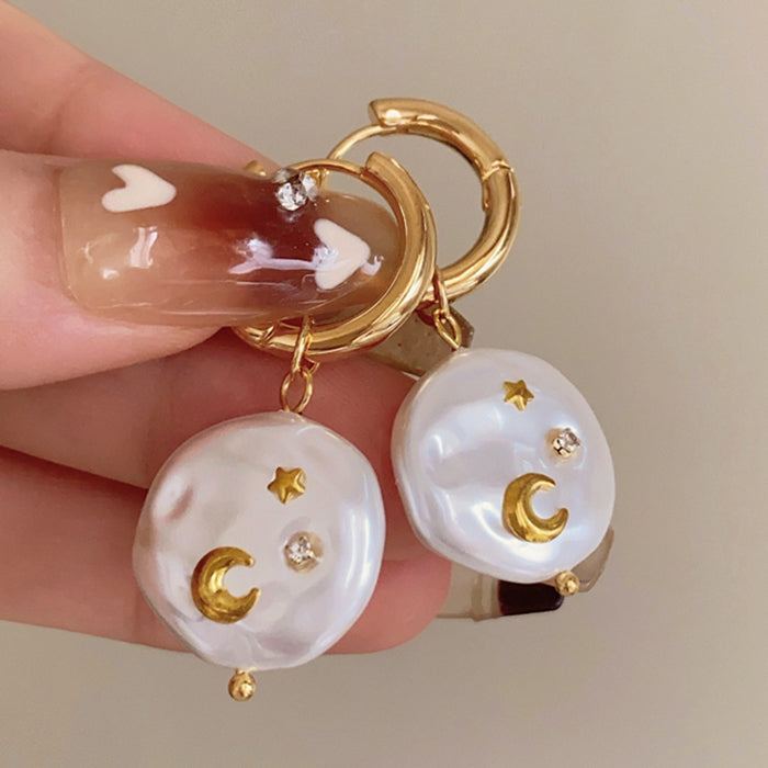 moon and star pearl earrings boogzel clothing