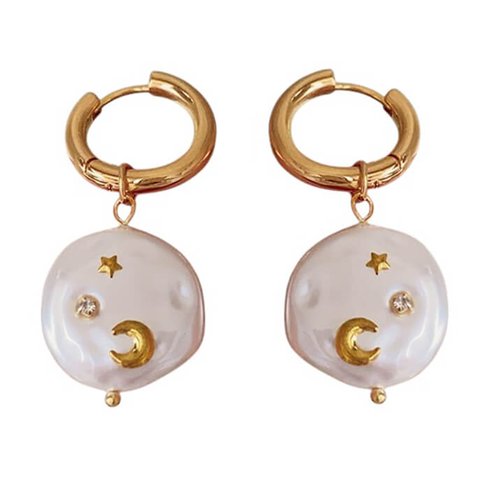 moon and star pearl earrings boogzel clothing