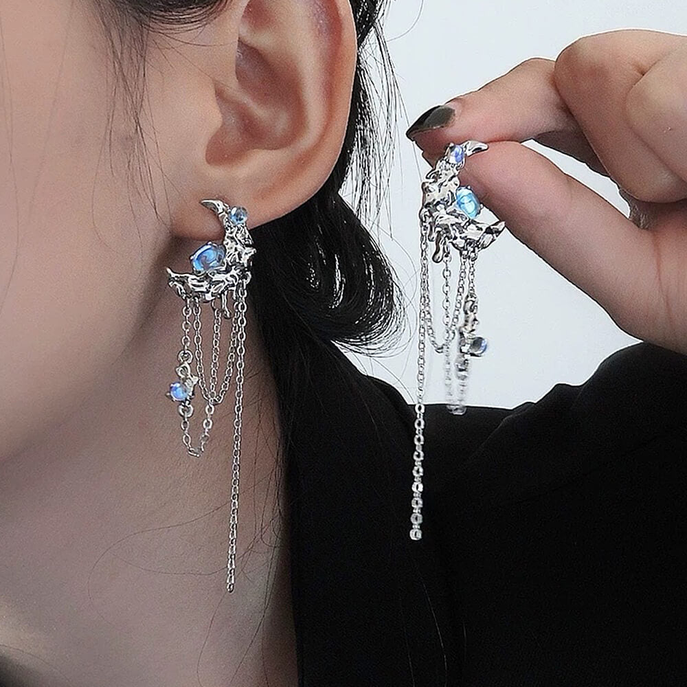 moonstone asymmetrical earrings boogzel clothing