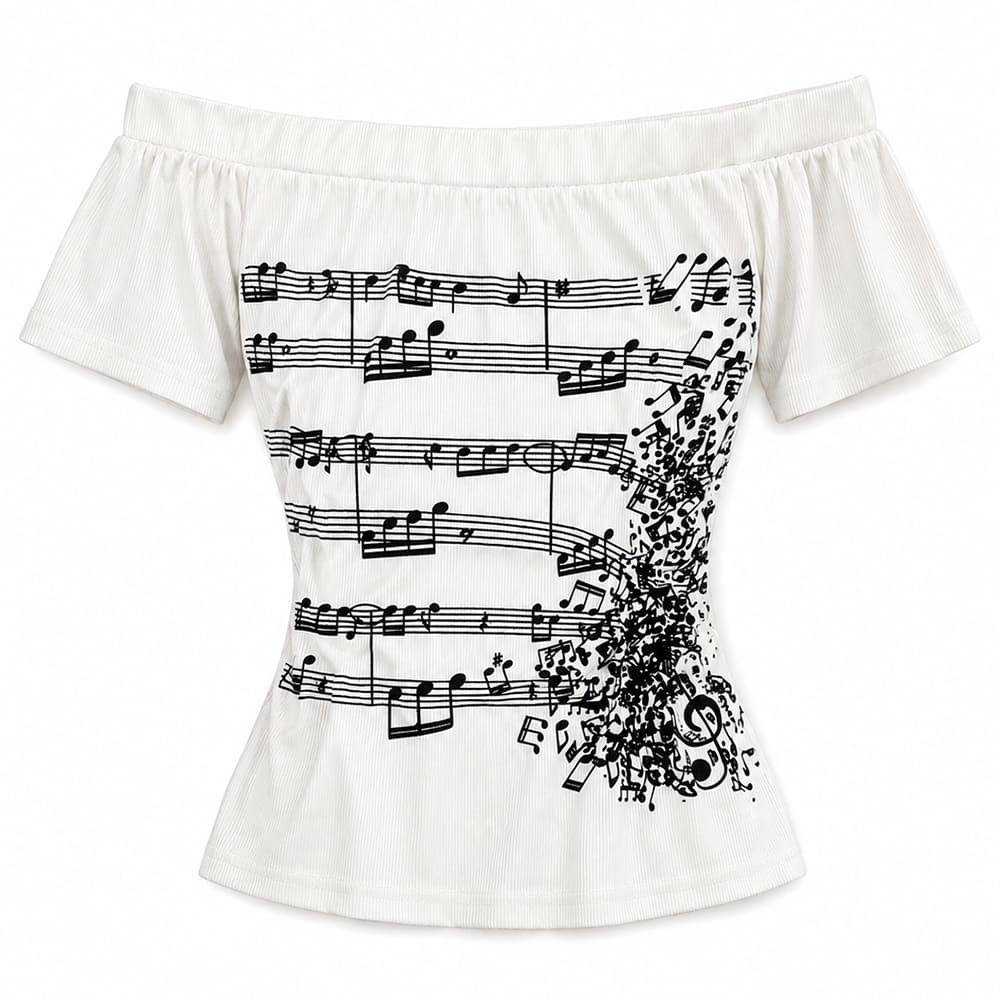 music note off shoulder t-shirt boogzel clothing