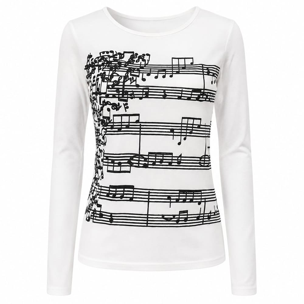 music-notes-sheet-print-long-sleeve-top-white-fitted-crew-neck-tee-black-musical-score-graphic-print-y2k-indie-90s-music-aesthetic-boogzel-clothing