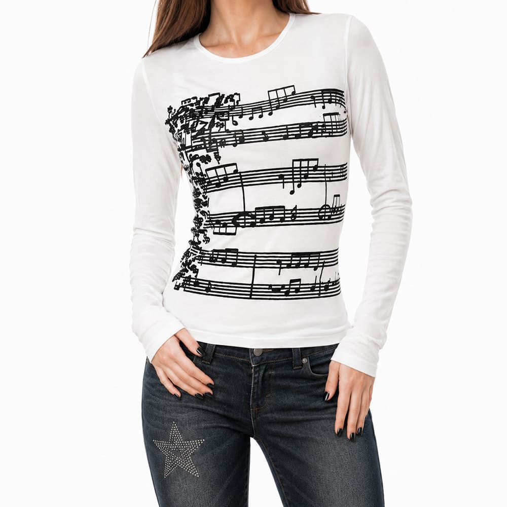music-notes-sheet-print-long-sleeve-top-white-fitted-crew-neck-tee-black-musical-score-graphic-print-y2k-indie-90s-music-aesthetic-boogzel-clothing