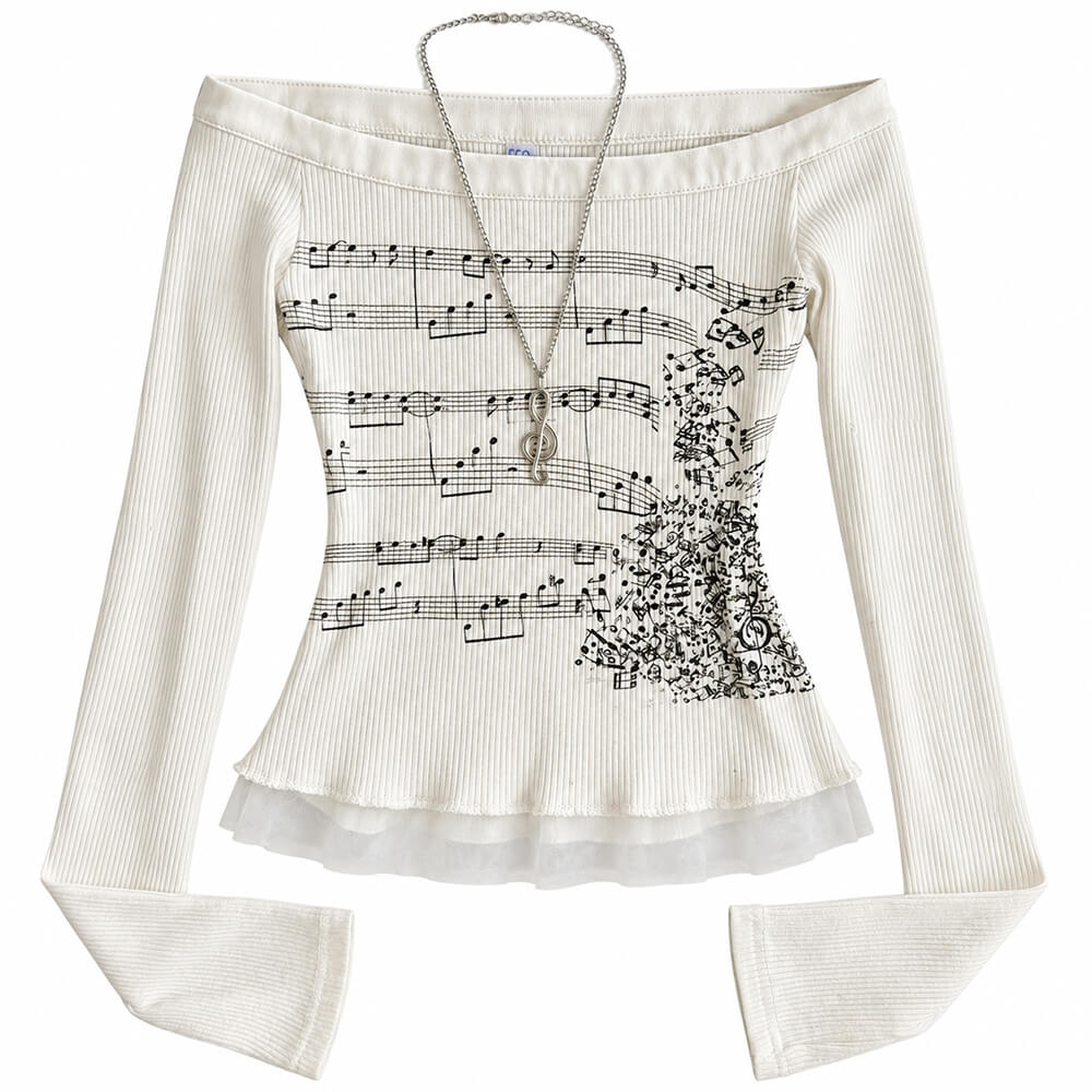music note off shoulder long sleeve top boogzel clothing