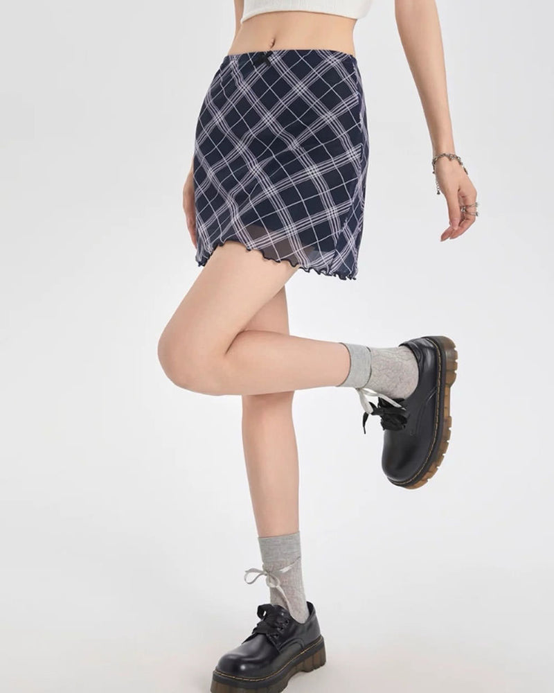 navy blue plaid mini skirt boogzel clothing