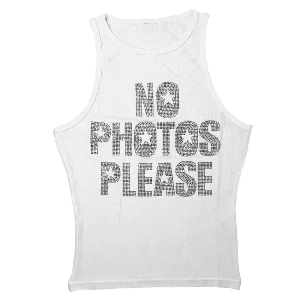 no photos please rhinestone tank top boogzel clothing
