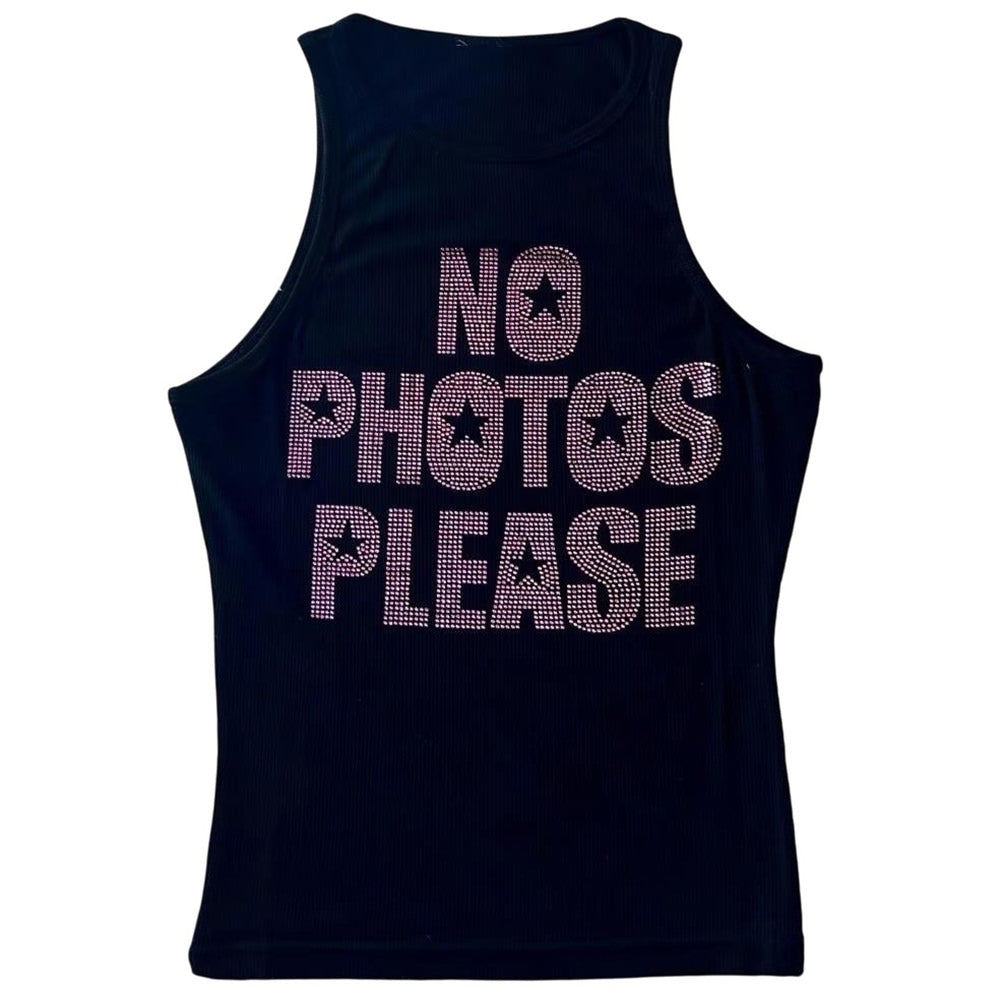 no photos please rhinestone tank top boogzel clothing