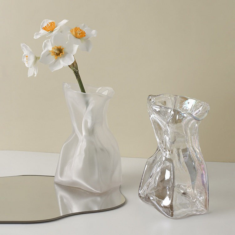 Crumpled Paper Glass Flower Vase boogzel clothing