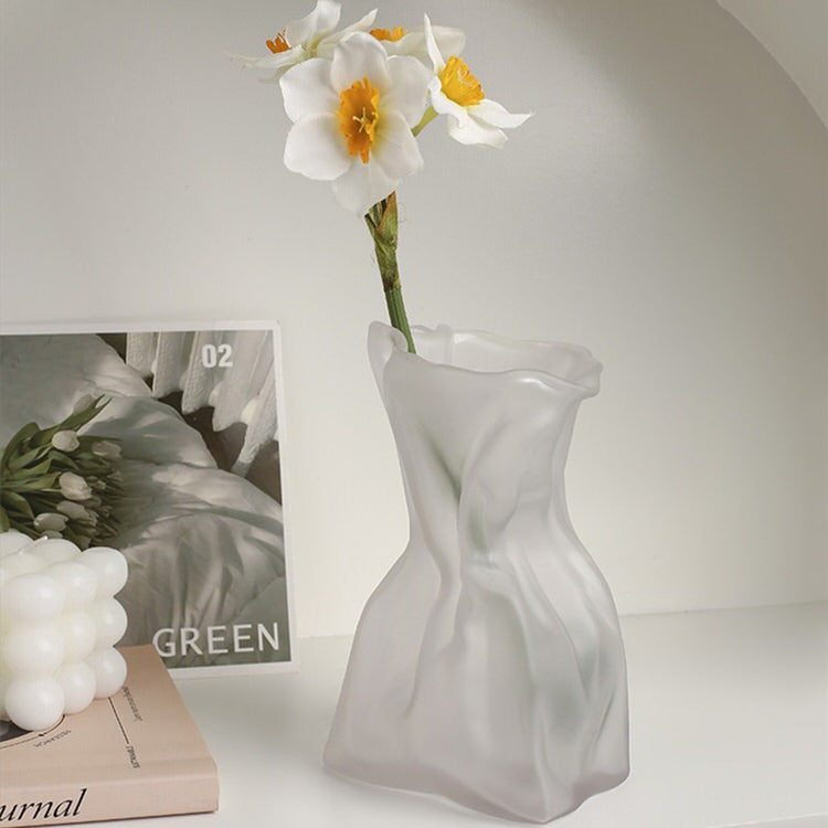 Crumpled Paper Glass Flower Vase boogzel clothing