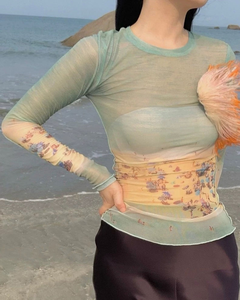 ocean beach print top boogzel clothing