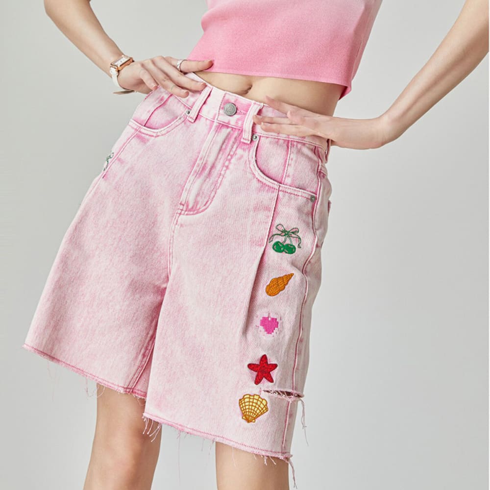 ocean embroidered denim shorts boogzel clothing