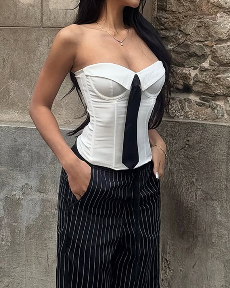 Office Siren Tie Corset Top | Cute Tops – Boogzel Clothing