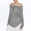 off shoulder striped henley top boogzel clothing