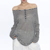 off shoulder striped henley top boogzel clothing