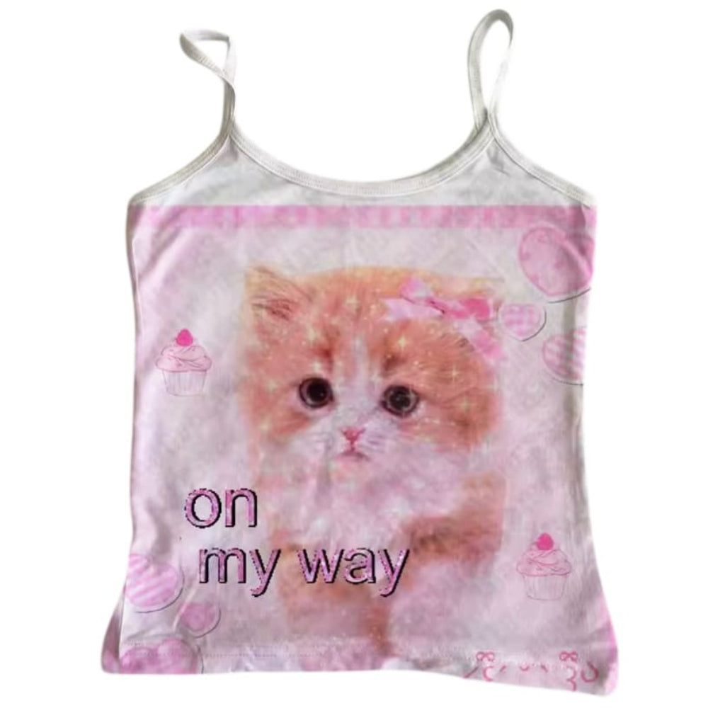 on my way kitten y2k tank top boogzel clothing