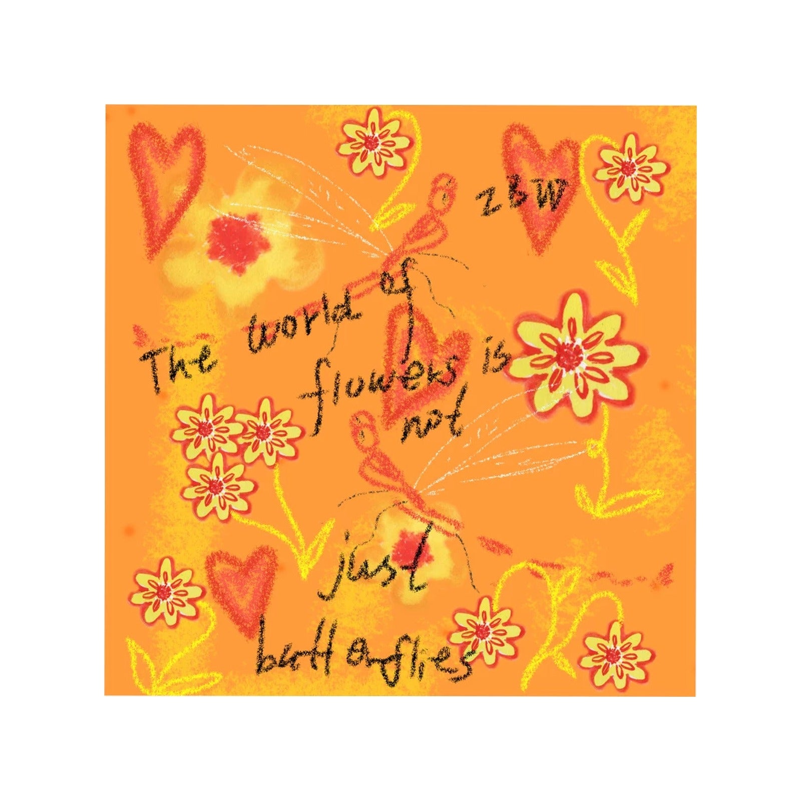 hippie_orange_doodle_flower_heart_print_bandana_scarf_90cm_head_scarf