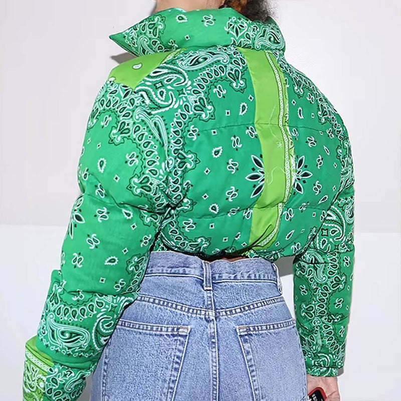 paisley patchwork puffer jacket boogzel clothing