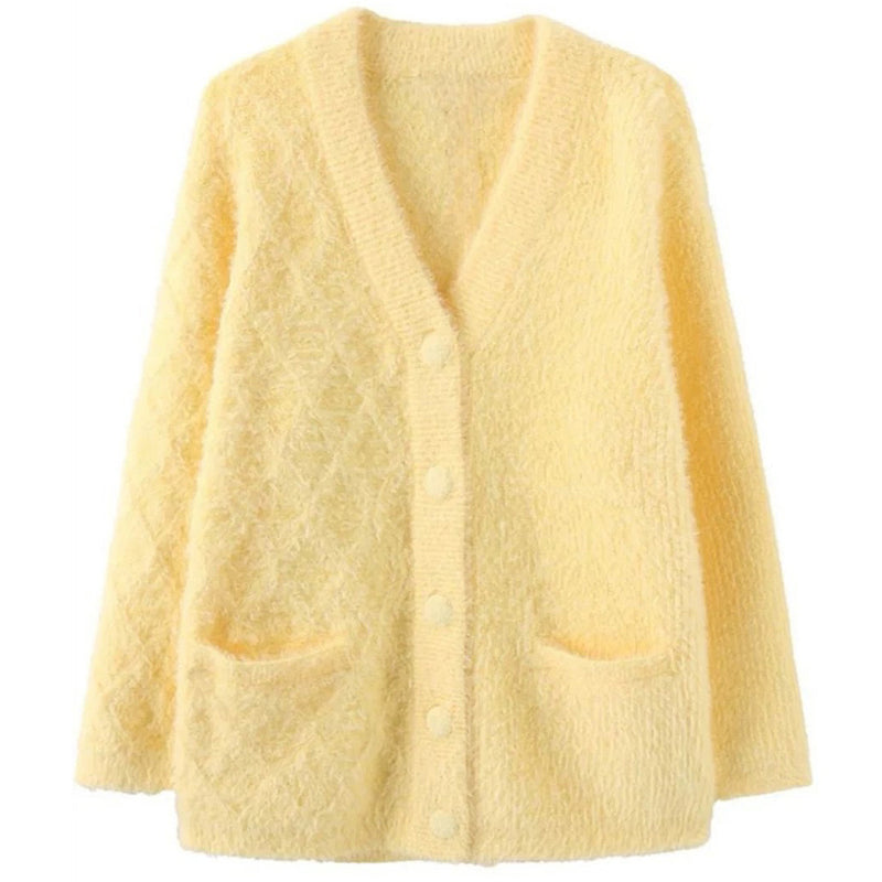 pastel yellow fuzzy cardigan boogzel clothing