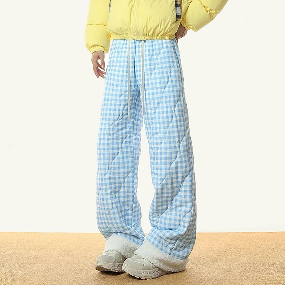 pastel checkered puffer pants boogzel clothing